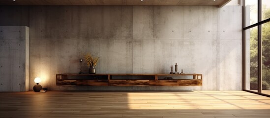 Concrete wall and wooden floor