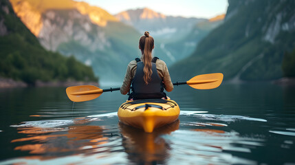 Canoeing Escapade: Tourist Enjoying Extreme Water Sport - Leisure in Motion. Generative AI
