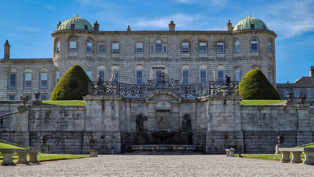 WICKLOW, IRELAND - MAY 25, 2023: The captivating rear view of Powerscourt House.