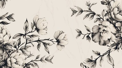 Black and white floral illustration suitable for interior design projects