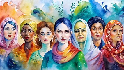 Abstract Watercolor Art Celebrating International Women's Day and Diversity