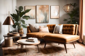 a cozy reading corner with a mix of vintage and modern elements, soft textures, and a warm color palette, creating a retreat within the living room ambiance.