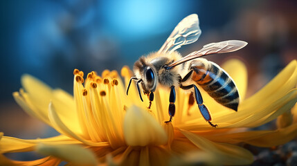 Bee gathering nectar from a flower - obrazy, fototapety, plakaty
