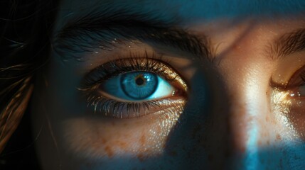 Close-up shot of a person's blue eye, ideal for medical or beauty concepts