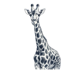 Sketch of a giraffe. Detailed pencil drawing. Hand drawn illustration. Transparent background. Isolated animal. PNG file.
