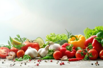 Assorted fresh vegetables displayed on a table, suitable for food and nutrition concepts