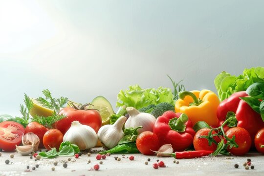 Assorted fresh vegetables displayed on a table, suitable for food and nutrition concepts