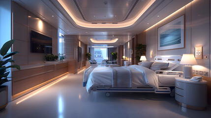 Modern Hospital Room with State-of-the-art Equipment and Luxurious Ambiance