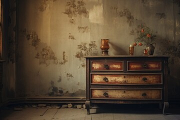 A dresser with two vases on top. Suitable for interior design concepts