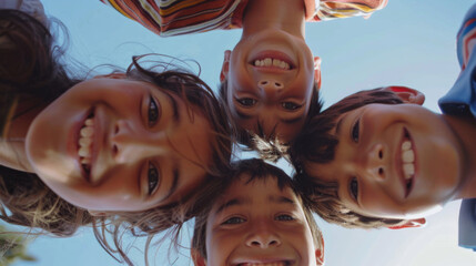 A group of four children are smiling at the camera, AI
