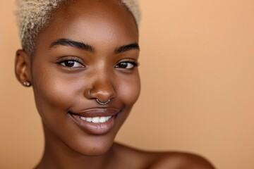 Close up of a woman with a nose piercing. Ideal for beauty and fashion concepts - obrazy, fototapety, plakaty