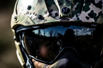Camouflaged Helmet and Goggles
