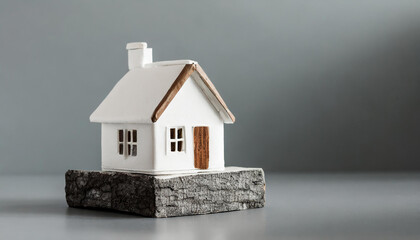 White miniature house model. Real estate, property and home