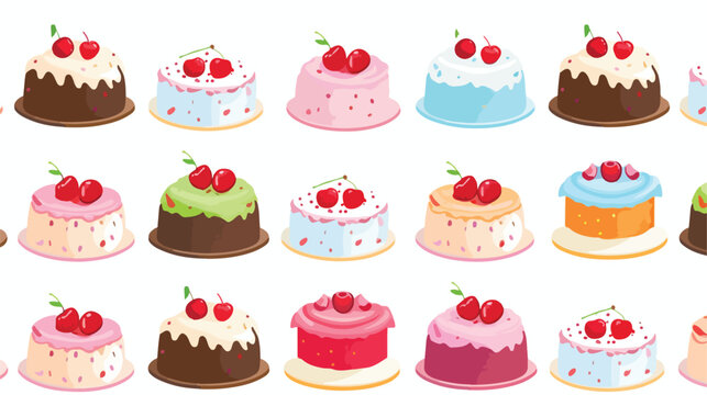 Cute cake vector flat seamless pattern in bright color