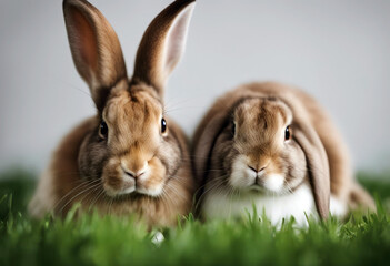 Obraz premium Rabbit white Lop front background couple Isolated Easter Animal Face Portrait Cute Eyes Young Pet Mammal Fur Domestic Rodent Bunny Ear Smooth