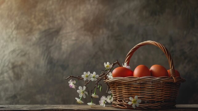 Easter eggs in a basket, background
