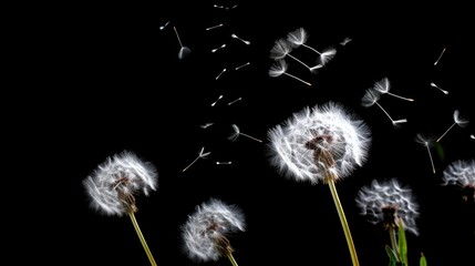 Dandelions blowing in the wind, suitable for nature-themed designs