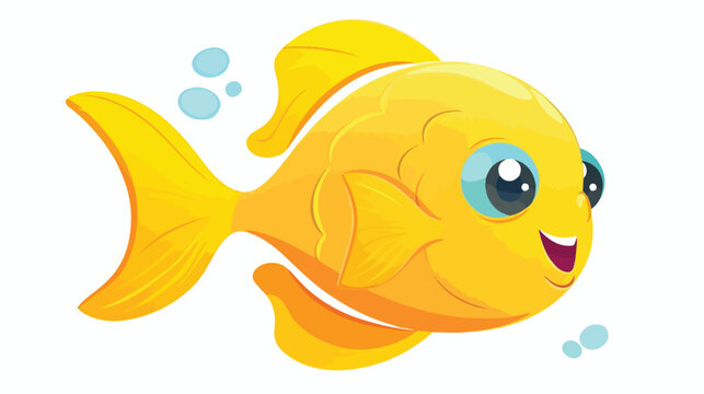 Cute tropical yellow fish. Hand drawn vector for sea