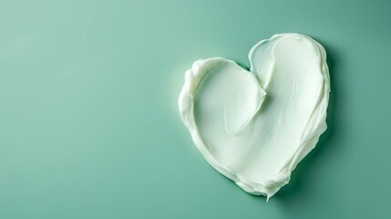 Intensive white skincare repair cream in a heart shape on a healing green background