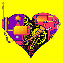a illustration of LOVE or Heart with steampunk and industrial design style