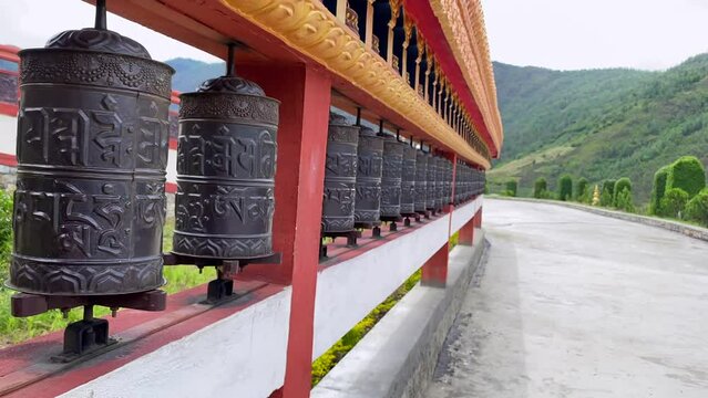 Beautiful tdl buddhist monastery architecture design at morning at dirang monastery arunachal pradesh india.
