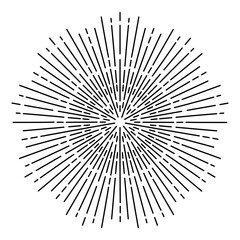 Fototapeta premium Hand drawn Sun, sunburst, starburst, light rays in line art. Bohemian symbol bursting sun rays. Magic talisman, antique style, boho, tattoo, logo. Vector illustration isolated on white background