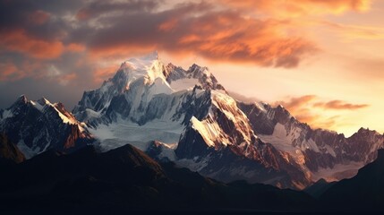 A stunning snowy mountain peak at sunset. Perfect for nature and landscape themes