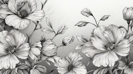 Detailed black and white illustration of flowers. Ideal for botanical designs