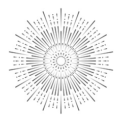 Obraz premium Hand drawn Sun, sunburst, starburst, light rays in line art. Bohemian symbol bursting sun rays. Magic talisman, antique style, boho, tattoo, logo. Vector illustration isolated on white background