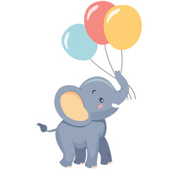 Cute elephant with balloons cartoon vector illustration