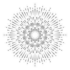Obraz premium Hand drawn Sun, sunburst, starburst, light rays in line art. Bohemian symbol bursting sun rays. Magic talisman, antique style, boho, tattoo, logo. Vector illustration isolated on white background