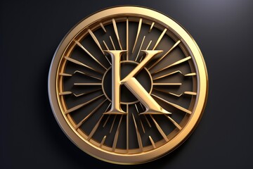 A golden clock with the letter K displayed on it. Perfect for time-related designs