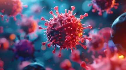 Fototapeta na wymiar virus 3d cell, bright color, cancer, covid, flu, etc. virus illustration view for microscope