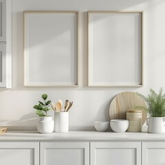 Fototapeta premium Photo frame neck up design. Modern style apartment. Home kitchen interior