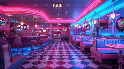 Retro diner at the end of the universe classic jukebox - obrazy, fototapety, plakaty