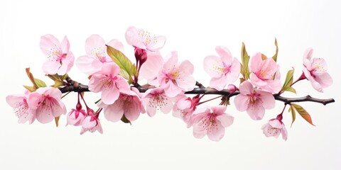 Fototapeta na wymiar Branch of pink flowers on a white background, perfect for spring themes