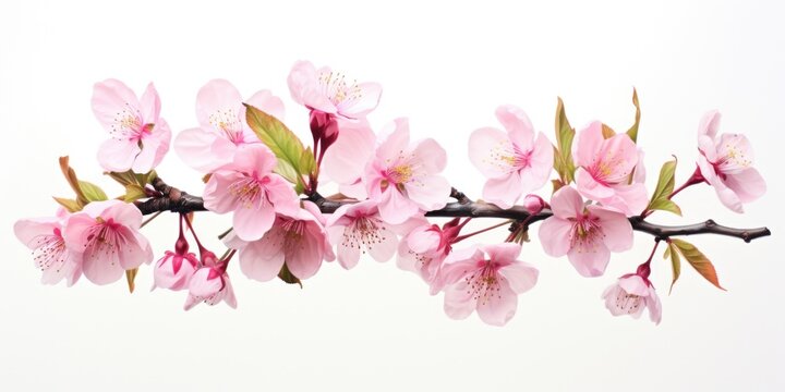 Branch of pink flowers on a white background, perfect for spring themes
