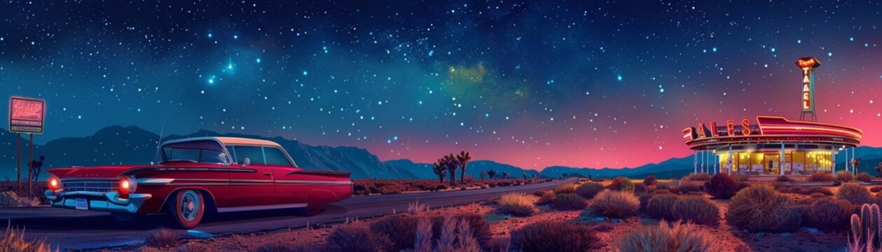 Vintage interstellar road trip retro hover car