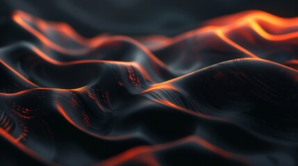 3d render of an abstract wavy black background with glowing orange parts, AI generated