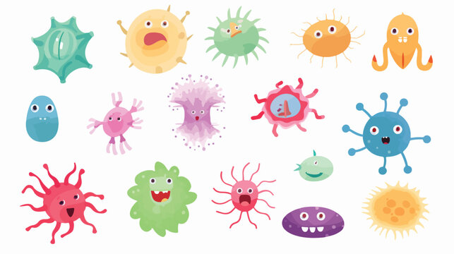 Flat Virus germ and bacteria microorganism type