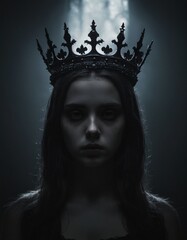 Picture, silhouette of a girl with a crown on her head, in the shadows