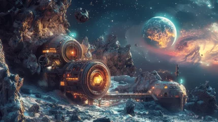 Tuinposter Vintage asteroid mine steampunk machinery © AlexCaelus