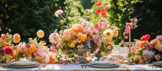 Fototapeta na wymiar Summer wedding floral table decoration