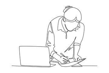 Continuous line drawing icon of Salary Payment, employee or workers are happy receive a monthly salary, people calculating money, active income, flat vector modern illustration 