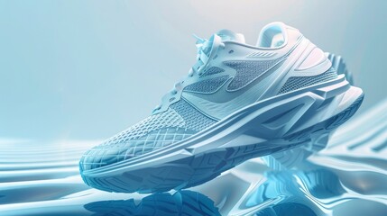 texture and detailing of sneakers and water droplets to create shadows and highlights that highlight the contours and features of the shoe.