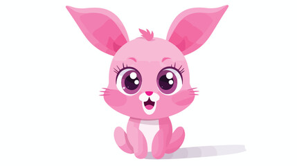 Obraz na płótnie Canvas Funny pink rabbit cartoon. Vector illustration flat
