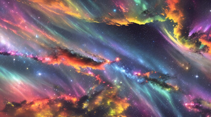 Beautiful JW Telescope Style Space Universe Image with stars, bright colourful gas clouds and light