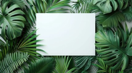 empty space and a frame of white paper or an inviting frame among the branches and leaves of a palm tree to create a sense of depth and dimension in the frame.