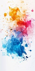 A radiant burst of watercolor in a fiery palette transitions to cool blue, creating a striking contrast on white canvas.