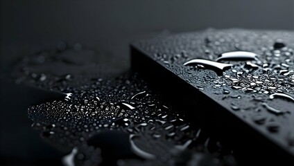 Water drops on a black background. Shallow depth of field.